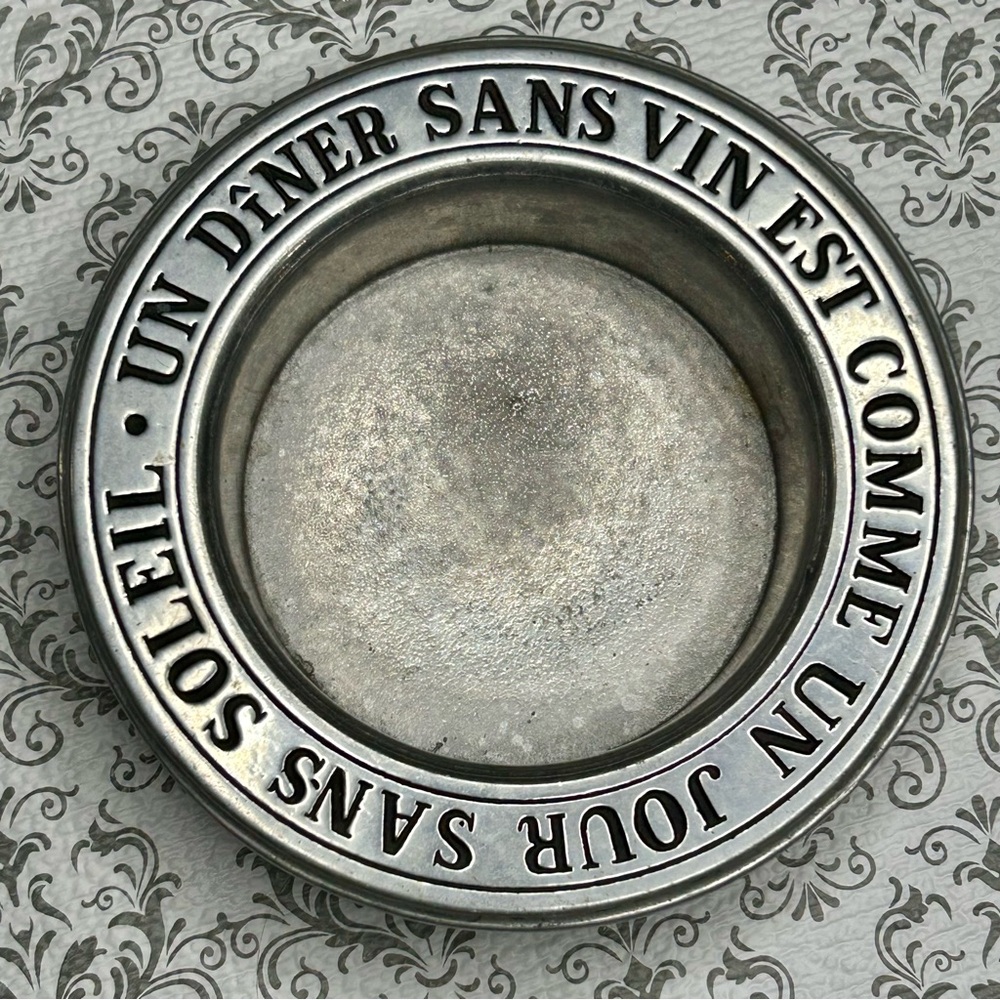 Vintage Wilton Armetale Wine Bottle Coaster with French Text